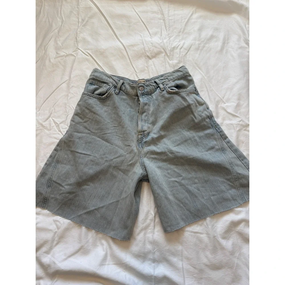 Free People We The Free Light Wash Denim Wide Leg Cutoff Shorts Size 30